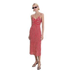 Mango striped gathered midi dress XS
